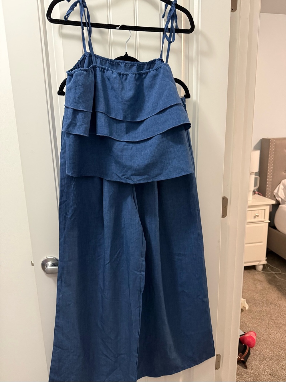 SHEIN Blue Wide Leg Jumpsuit with Ruffle Bodice